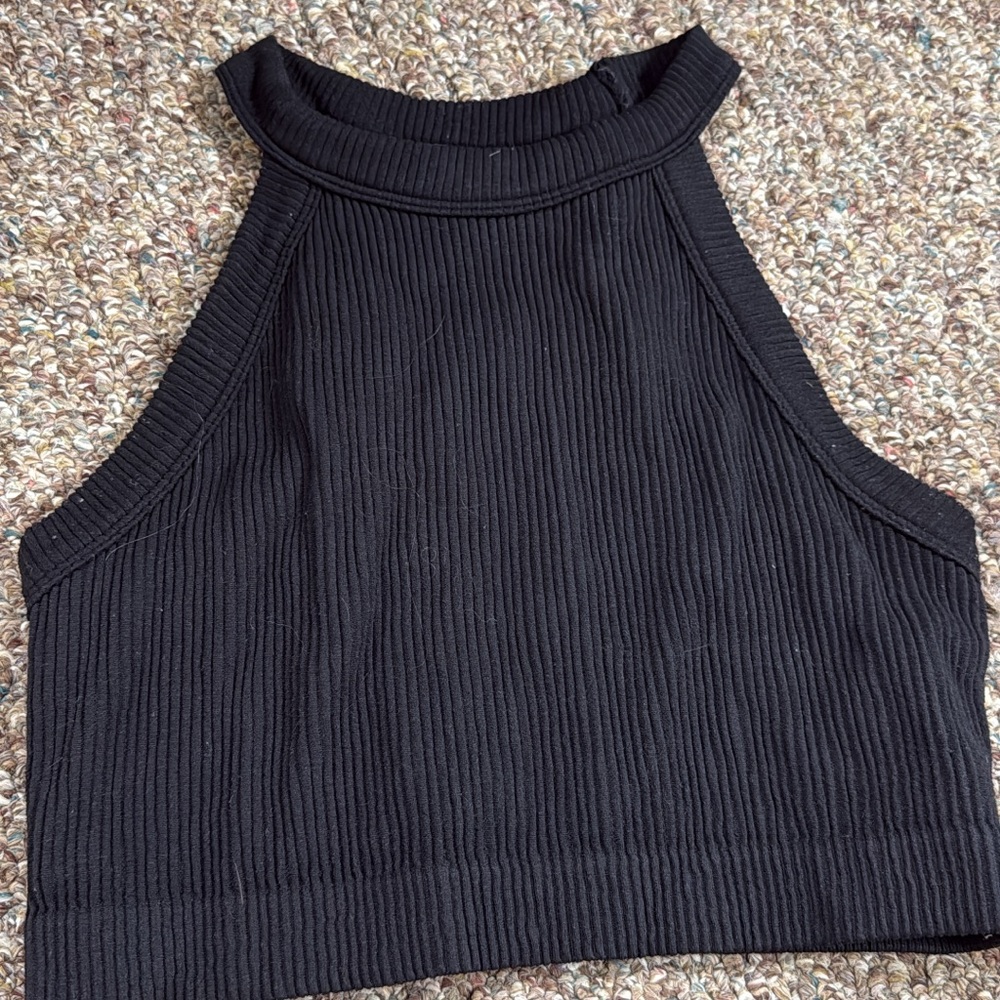 Black Ribbed Halter Top